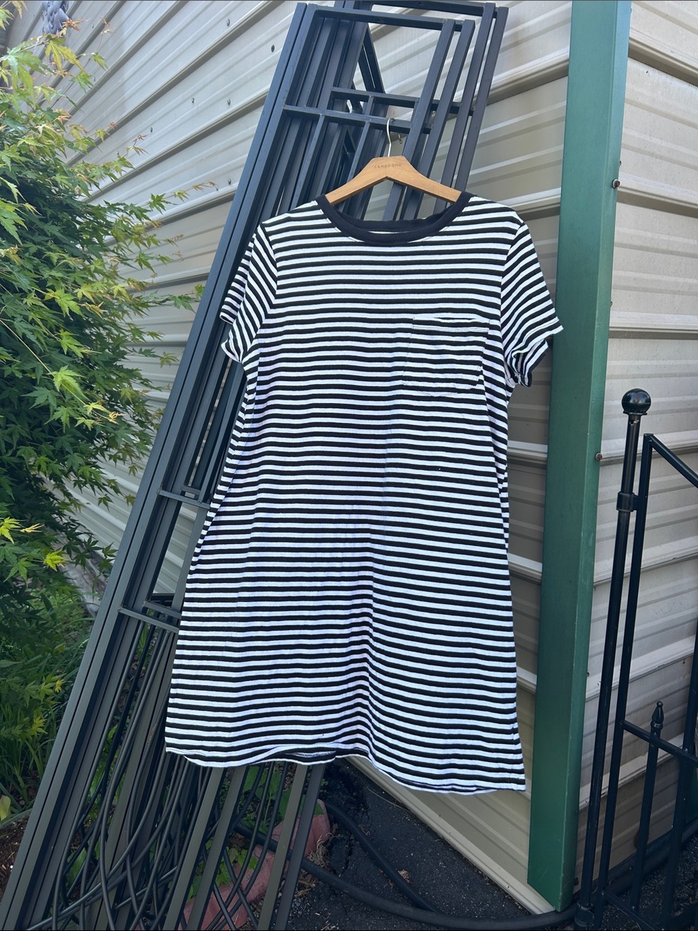Time and Tru Black and White Striped Pocket Midi Dress